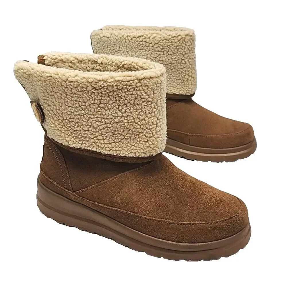 Skechers Boots Chestnut Brown Faux Sherpa Suede Women 10 Flat SN48676 Shoe Ankle